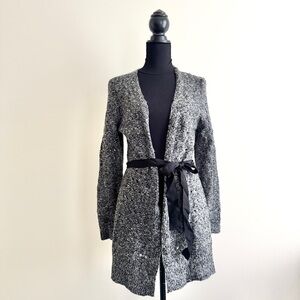89th & Madison Openwork Knit Tie-Front Cardigan Heather Charcoal Grey (Size M)